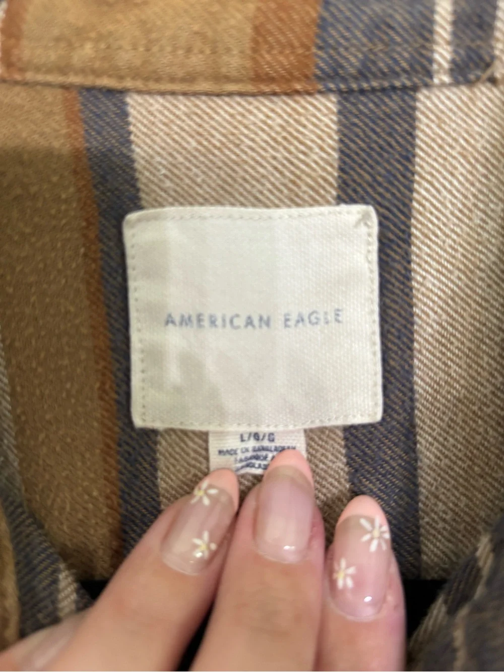 American Eagle Striped Button-Up Shirt in Tan and Brown